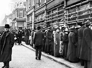 Queues Prints: World War One WWI Food Shortage. Meat queues at Smithfield meat market in London