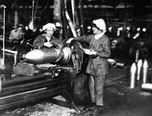 Core18 Prints: World War One WWI Munition factory making shells Women turning artillary