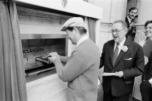 The Worlds First ATM, Cash Machine is unveiled at Barclays Bank, in Enfield, Middlesex