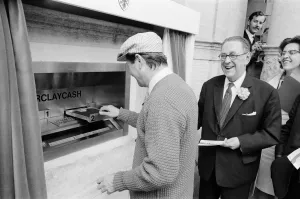 01018 Prints: The Worlds First ATM, Cash Machine is unveiled at Barclays Bank, in Enfield, Middlesex