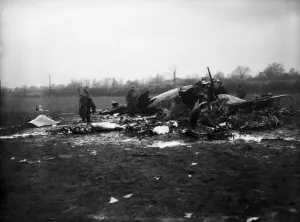01475 Prints: The wreckage of a German bomber shot down by a RAF fighter over Southern England