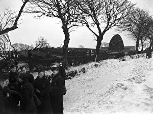 The wreckage of a German Heinkel 1-11 bomber shot down by three Hurricanes of 43 Squadron