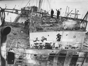 Trawler Prints: The wreckage of what looks like a trawler. Picture suggests it has come under