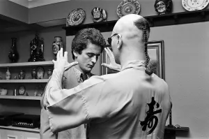 Wrestler Prints: Wrestler Kendo Nagasaki hypnotises reporter Nick Davies. 2nd September 1978