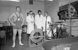 Wrestler Richard Barraclough seen here being put through his paces by Eric Roberts