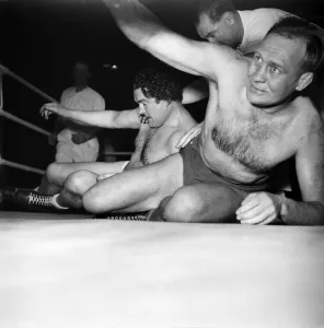 Wrestling at Harringay Jack Doyle in the first bout of his new career