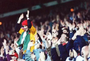 Wrexham fans celebrate a goal during the FA Cup match Manchester United 5 -2 Wrexham