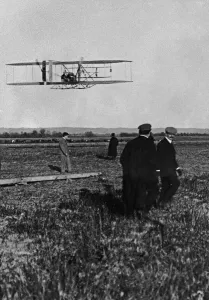 The Wright brothers seen here carrying out a number experiments with the French