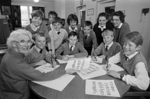 Classroom Prints: Write on... Mrs Margaret Kendall teaches youngsters at Scissett Middle School about