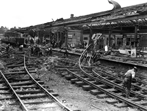 Stations Prints: WW2 Air Raid Damage Bomb damage at Newton Abbot Railway Station