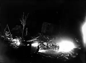 Shadows Prints: WW2 Air Raid V1 Bomb Damage July 1944 Rescue workers use flood lights to search