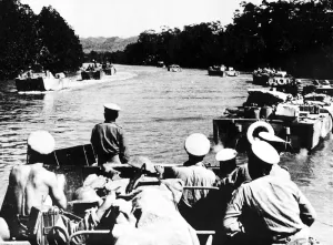 Pacific War Prints: WW2 The first wave of assault craft go forward for the Arakan landing near Ru-Ywa South