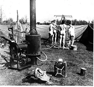WW2 ll Canadian army having shower 4 / 45 Mobile baths followed the lst Canadian army