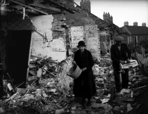 00155 Prints: WW2 Newcastle Bomb Damage. Street detroyed by German bombing