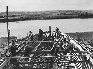 War Effort Prints: WW2 Topsham Shipyard where this wooden boat was built by 60 people in 100 days 1944