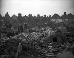 WW2 West Hendon Bomb Damage. Street detroyed by German bombing Circa 1941 Circa