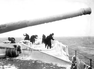 Artillery Prints: WW2 Winter convoy carrying food 1945 Destroyer carrying vital supplies of
