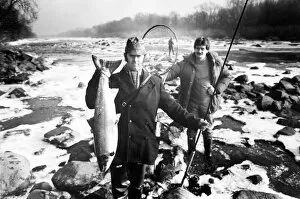 Images Dated 1st January 1987: Wylam Angling Club members Graham Heaney (left) with John Eden with the first salmon