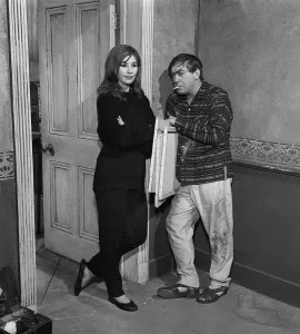 Y2K Tony Hancock and Nanette Newman on set at Elstree Studios during filming of