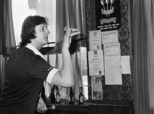 Twenty One year old British darts player Eric Bristow enjoying a friendly game at his