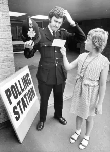 00083 Prints: Nine year old Louise Frazer had the law puzzled during the 1983 election in North Shields