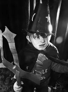 Sword Prints: Six year old Paul Davison gets into the spirit of Halloween with his ghoulish costume