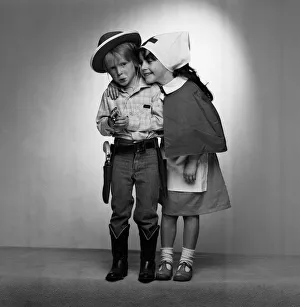 01366 Prints: Four year olds, Angus Wood and Danielle Colls dressed as cowboy and nurse