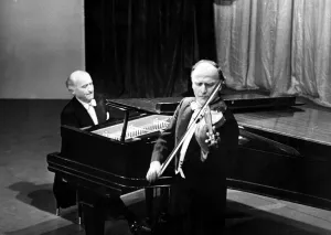 Violinist Prints: Yehudi Menuhin - Famous concert violinist pictured at the New The New Theatre, Cardiff