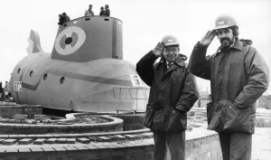 01037 Prints: The Yellow Submarine in Liverpool, a large model representation of the submarine featured