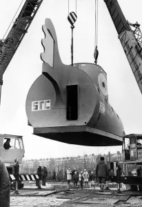 01037 Prints: The Yellow Submarine in Liverpool, a large model representation of the submarine featured