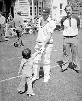 Yorkshire and England cricketer Geoffrey Boycott holding a bat