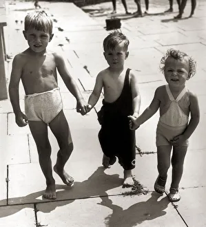 Young boys holding hands - July 1943 at Chingford Open Air Pool