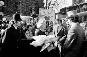 Morning Suit Prints: Young Conservatives demonstrate in favour for Mrs Margaret Thatcher in the lead up to