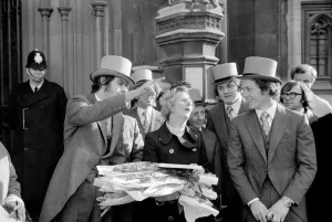 Morning Suit Prints: Young Conservatives demonstrate in favour for Mrs Margaret Thatcher in the lead up to