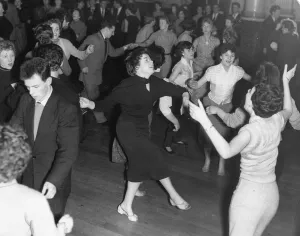 Young dancers crowding the floor at Wallsend Memorial Hall