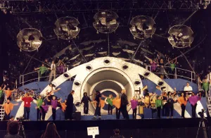 Young dancers from Newcastle perform with Boyzone during their concert at the Newcastle