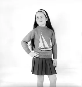 00068 Prints: Young girl wearing Chichester sweaters in celebration of Sir Francis Chichester round