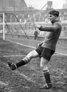 Young Manchester United footballer Duncan Edwards pictured during a training session
