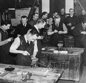 01463 Prints: Young miners who have been unable to follow their trade training at the North East marine