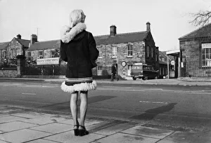 Hospitals Prints: Young mother looking across road at Newcastle General Hospital. 31st October 1974