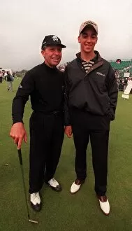 Images Dated 13th July 1999: The young and the old 16 year old qualifier Zane Scotland with veteran Gary Player