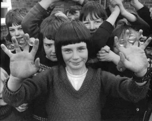 Young Paul Crawford aged 11, a pupil of Springfield Primary School holds up his two hands