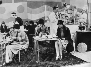 Eating Out Prints: Young women in a Berlin restaurant where Decoralised'food is supplied