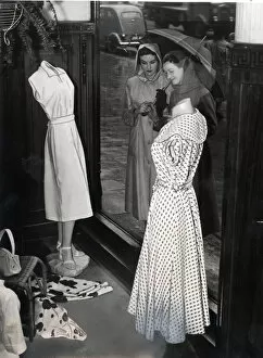 Stripes Collection: Two young women window shopping in Sauchiehall Street, Glasgow 1951 Photo taken