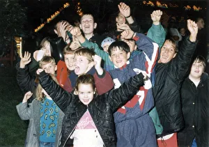 00475 Prints: Youngsters salute Manchester 2000 Olympic Bid hopes at Piccadilly Gardens firework