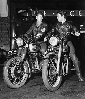 Youth Culture Mod and Rockers October 1963 Two Rockers sit on their motor Bike