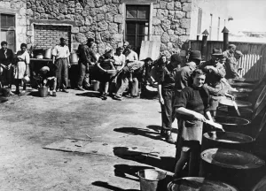 Middle East Prints: Yugoslav people settle down to life in a refugee camp operated by the United Nations
