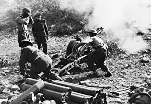 Balkans Prints: Yugoslavia - Battle For Risan. Near Ledinice a section of 75mm mountain howitzers