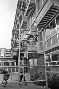 Nursery Prints: Zena Summerell seen here hanging from the bars during break time at the St Mary Redcliffe