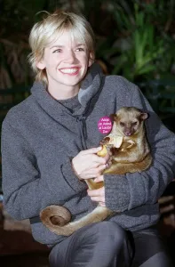 Zoe Ball Radio / TV Presenter October 1998 At London Zoo holding a baby bear she has